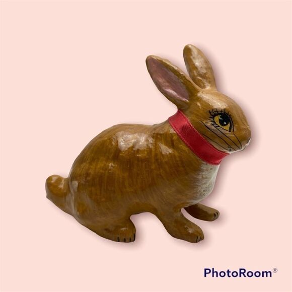 Adorable Paper mache Hand made Bunny with Holly Berry - Picture 2 of 3